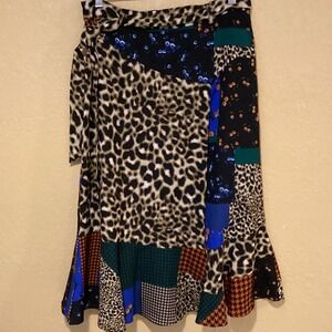Calvin Klein Patchwork‎ Print Tie Belt Fit and Flare Skirt Size 8, Wrap, Sarong